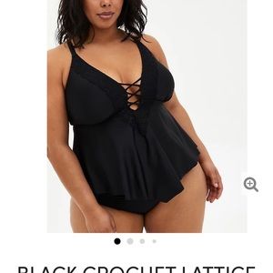 NWT Torrid Black Crochet Lattice Tankini Top